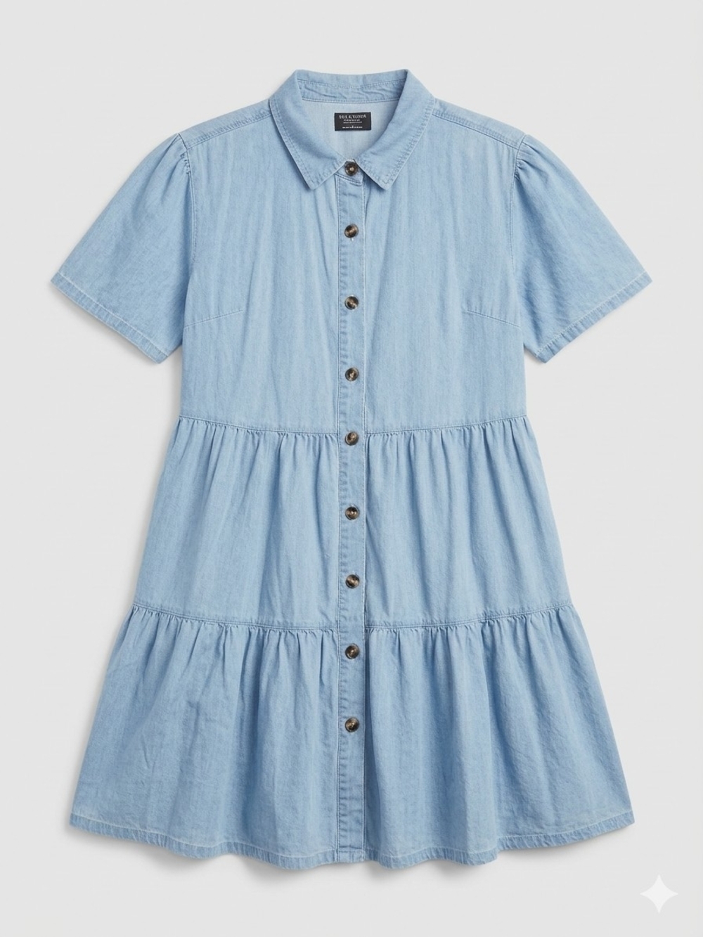 Little Bipsy Light Blue Chambray Tiered Button-Front Dress